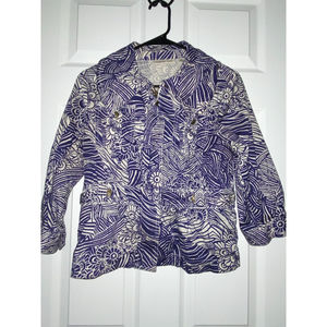 Coldwater creek zip up blue floral jacket long sleeve pockets size p6